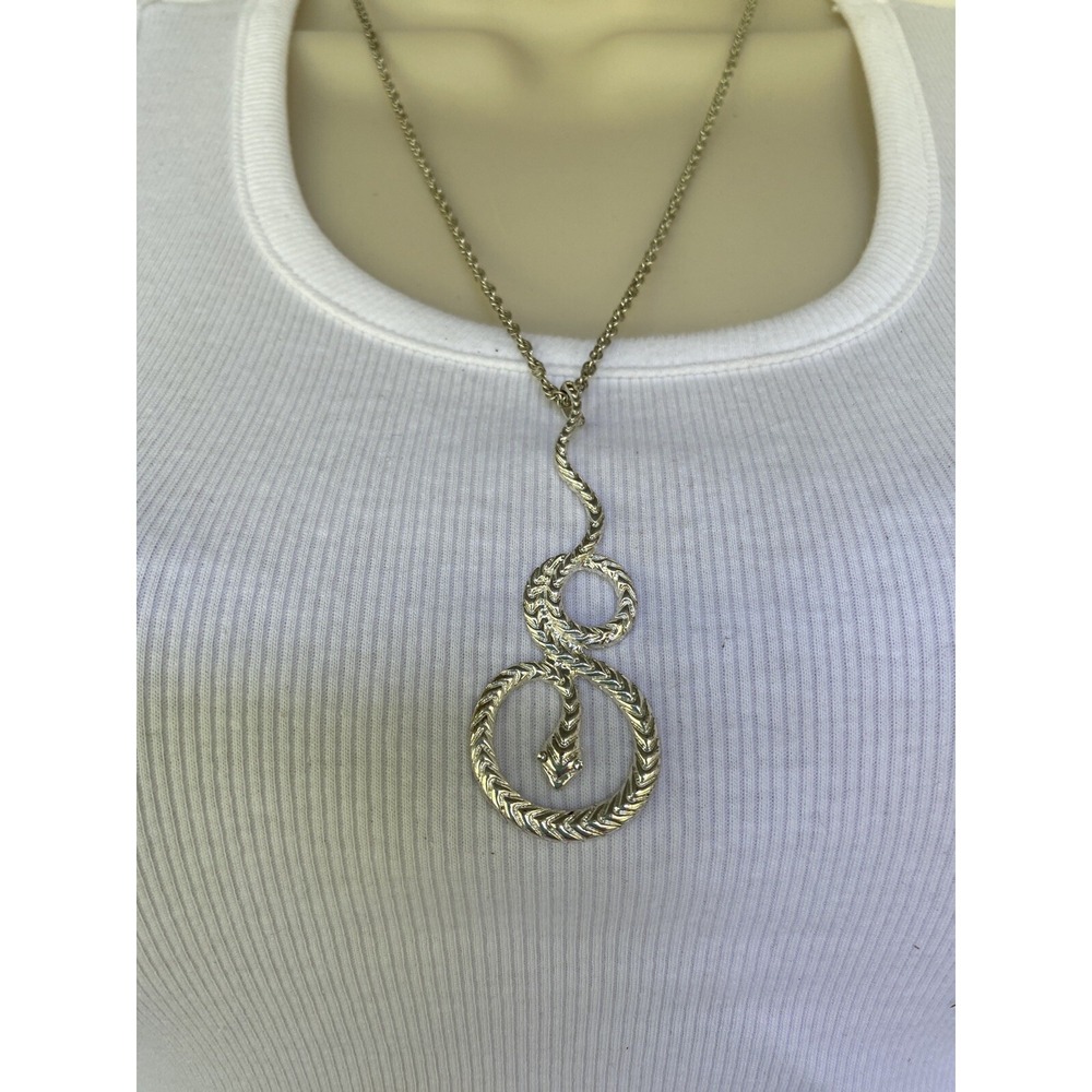 silver‎ tone Snake Serpent Pendant necklace delicate